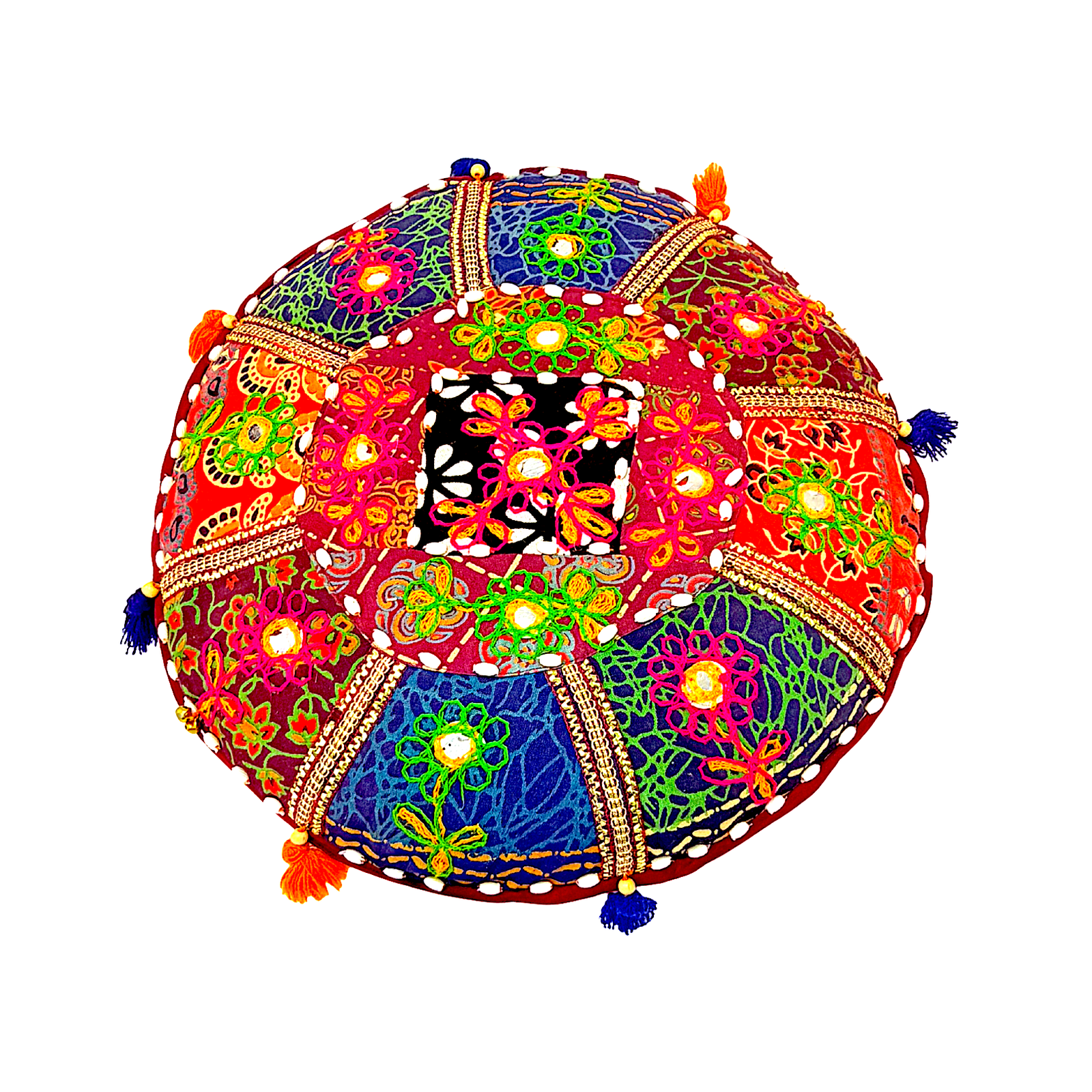 Rajasthani Cushion Pillow Round, 16 Inchwide X 3 Inch High