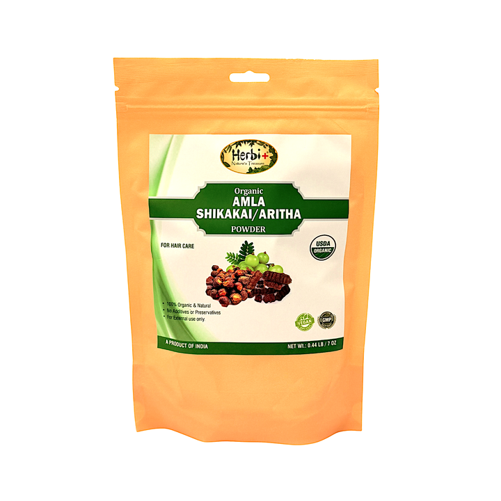 Organic Herbi Plus Amla Shikakai Aritha Powder for Hair 200 g 7 oz