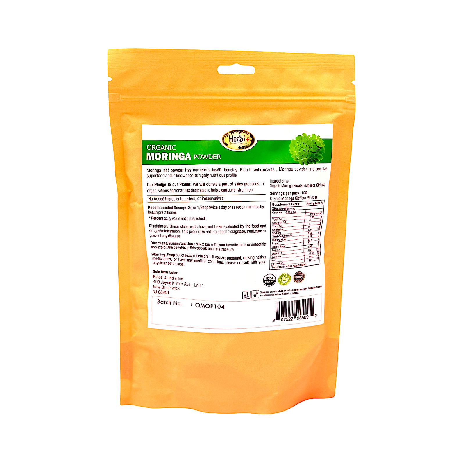 Organic Herbi Plus Moringa Powder 200 g 7 oz - view 2